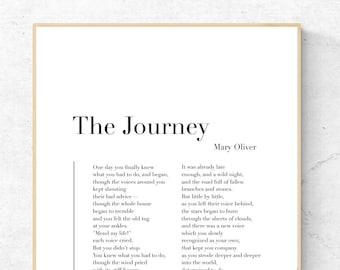 The Journey by Mary Oliver - Poetry Art Print, Literature Wall Art, Poem Physical Print, Modern Home Decor, No Frame Included