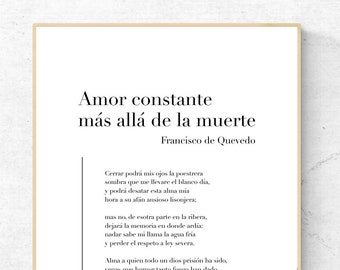 Amor constante más allá de la muerte de Quevedo - Poetry Art Print, Literature Art, Poem Physical Print, Modern Decor, No Frame Included