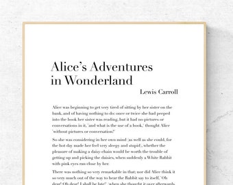 Alice's Adventures in Wonderland by Lewis Carroll - First Page - Book Printable Poster, Literature Instant Download, Literary Home Decor