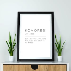 Komorebi - Definition Printable Poster, Digital Poster, Print at Home Instant Download, Modern Digital Print, Word Poster Design