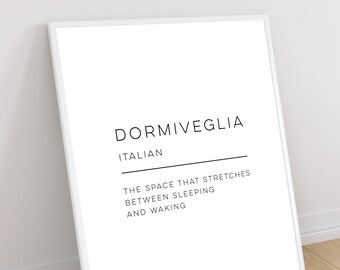 Dormiveglia - Definition Printable Poster, Digital Poster, Print at Home Instant Download, Modern Digital Print, Word Poster Design