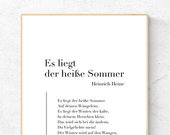 Es liegt der heiße Sommer von Heinrich Heine - impression d'art de poésie, art mural littérature, impression physique de poème, décoration moderne, aucun cadre inclus