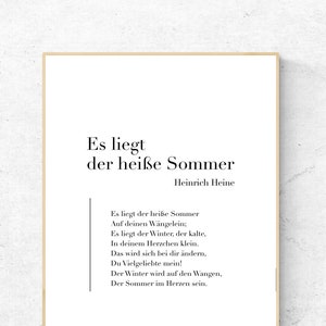 Es liegt der heiße Sommer von Heinrich Heine - Poetry Printable Poster, Instant Download, Home Decor, Digital Wall Art, Modern Print