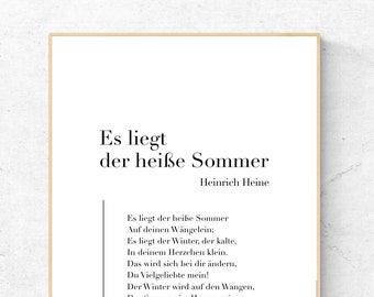 Es liegt der heiße Sommer von Heinrich Heine - Poésie Affiche imprimable, Téléchargement instantané, Décoration intérieure, Art mural numérique, Impression moderne