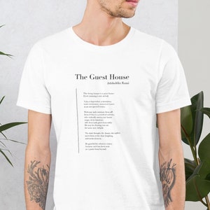 The Guest House by Rumi T-Shirt - T-shirt de poésie, T-shirt littéraire, Mode de pleine conscience, T-shirt minimaliste, Tshirt noir et blanc