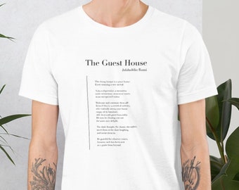 The Guest House by Rumi T-Shirt - Camiseta de poesía, camiseta literaria, moda de atención plena, camiseta minimalista, camiseta en blanco y negro