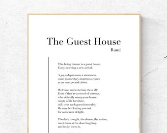 The Guest House by Rumi - Poetry Art Print, Literature Wall Art, Poem Physical Print, Modern Home Decor, No Frame Included