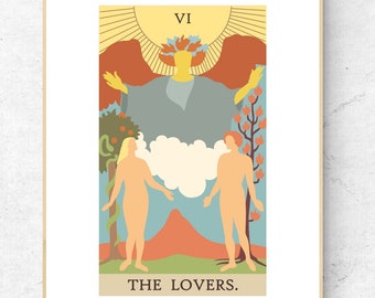 The Lovers Tarot Card Print - Rider Waite Smith Tarot Deck Poster, Major Arcana Physical Print, No Frame Included