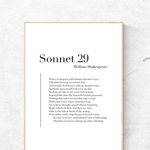 Sonnet 29 van William Shakespeare - Poëzie Art Print, Literatuur Muurkunst, Gedicht Fysieke Print, Modern Home Decor, Geen frame inbegrepen