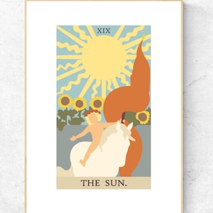 La impresión de la carta del Tarot del sol - Cartel imprimible de la cubierta del Tarot de Rider Waite Smith, impresión de arcanos mayores, descarga instantánea
