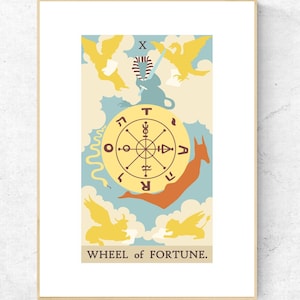Rueda de la fortuna Tarot Card Print - Rider Waite Smith Tarot Deck Cartel imprimible, Impresión de arcanos mayores, Descarga instantánea