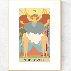 The Lovers Tarot Card Print - Rider Waite Smith Tarot Deck Cartel imprimible, Impresión de arcanos mayores, Descarga instantánea