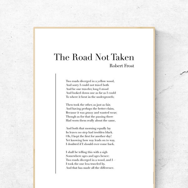 The Road Not Taken by Robert Frost - Poetry Art Print, Literature Wall Art, Poem Physical Print, Modern Home Decor, No Frame Included