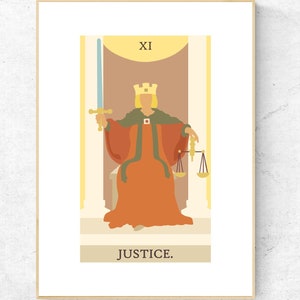 Impresión de la tarjeta del Tarot de la justicia - Póster de la cubierta del Tarot de Rider Waite Smith, impresión física de los arcanos principales, sin marco incluido