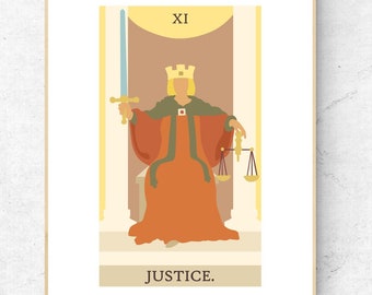 Justice Tarot Card Print - Rider Waite Smith Tarot Deck Poster, Major Arcana Physical Print, No Frame Included