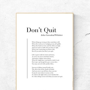 Don't Quit de John Greenleaf Whittier - Cartel imprimible de poesía, Descarga instantánea de literatura, Decoración literaria del hogar, Arte de pared digital de poemas