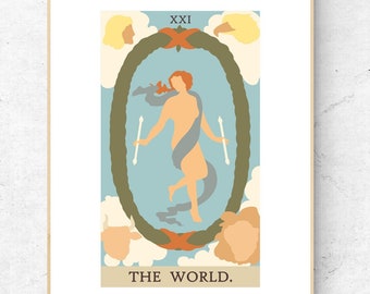 The World Tarot Card Print - Rider Waite Smith Tarot Deck Poster, Major Arcana Physical Print, No Frame Included