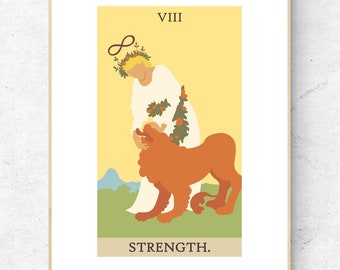 Strength Tarot Card Print - Rider Waite Smith Tarot Deck Poster, Major Arcana Physical Print, No Frame Included