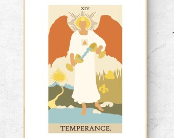 Temperance Tarot Card Print - Rider Waite Smith Tarot Deck Poster, Major Arcana Physical Print, No Frame Included