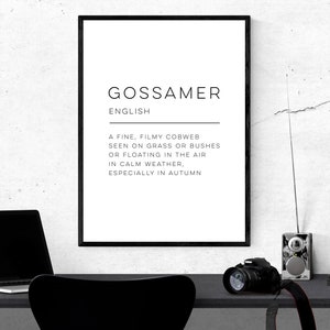 Gossamer - Definition druckbare Poster, digitale Poster, Druck zu Hause Instant Download, moderne Digitaldruck, Wort Poster-Design