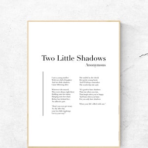 Two Little Shadows - Poetry Art Print, Literature Wall Art, Poem Physical Print, Modern Decor, No Frame Included