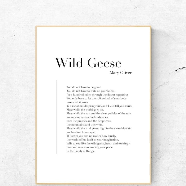 Wildgänse von Mary Oliver - Poesie druckbares Poster, Sofort Download, Dekoration, Digitale Wand Kunst, Modern Print, Poster Design