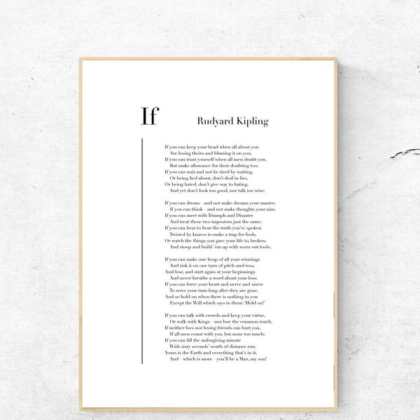 If by Rudyard Kipling - Poetry Art Print, Literature Wall Art, Poem Physical Print, Modern Home Decor, No Frame Included