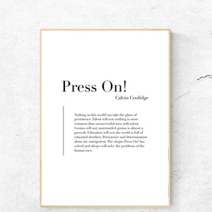 Press On de Calvin Coolidge - Cartel imprimible de citas, Descarga instantánea inspiradora, Decoración del hogar de motivación, Arte de pared digital de poemas