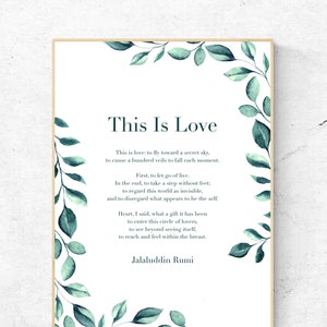 This Is Love by Rumi - Poetry Art Print, Literature Wall Art, Poem Physical Print, Foliage Home Decor, No Frame Included