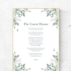 The Guest House by Rumi - Poetry Printable Poster, Instant Download, Foliage Home Decor, Digital Wall Art, Modern Print, Poster Design