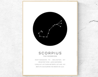 Scorpio - Constellation Art Print, Zodiac Sign Wall Art, Astronomy Physical Print, Astrology Modern Home Decor, No Frame Included
