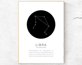 Libra - Constellation Art Print, Zodiac Sign Wall Art, Astronomy Physical Print, Astrology Modern Home Decor, No Frame Included