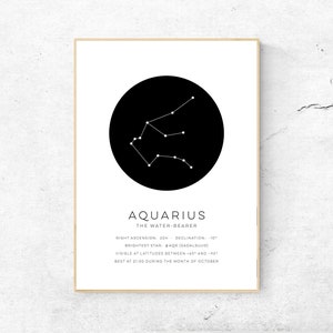 Aquarius - Constellation Art Print, Zodiac Sign Wall Art, Astronomy Physical Print, Astrology Modern Home Decor, No Frame Included