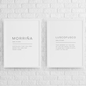 Morriña and Luscofusco Definitions - 2 Art Prints, Beach Wall Art, Positive Physical Prints, Modern Galician Home Decor, No Frame Included