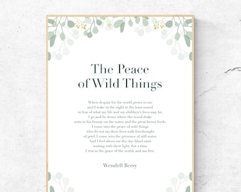 The Peace of Wild Things van Wendell Berry - Quote Art Print, toespraak muurkunst, gedicht fysieke print, woondecoratie gebladerte, geen lijst inbegrepen