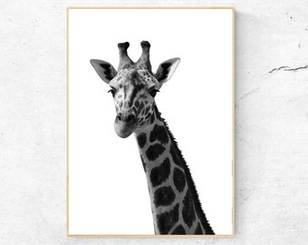 Peeking Giraffe - Animal Printable Poster, Instant Download, Nature Home Decor, Digital Wall Art, Modern Art Print, Long Neck Poster Design