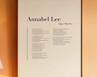Annabel Lee di Edgar Allan Poe - Poster stampabile di poesie, download immediato di letteratura, arredamento letterario per la casa, arte digitale da parete con poesie