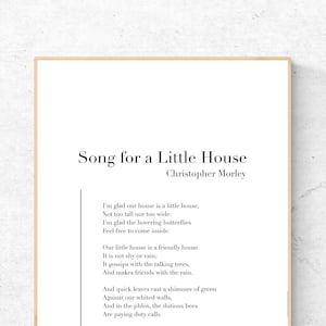 Chanson pour une petite maison par Christopher Morley - impression d'art poésie, art mural littérature, impression physique, décoration d'intérieur moderne, sans cadre inclus