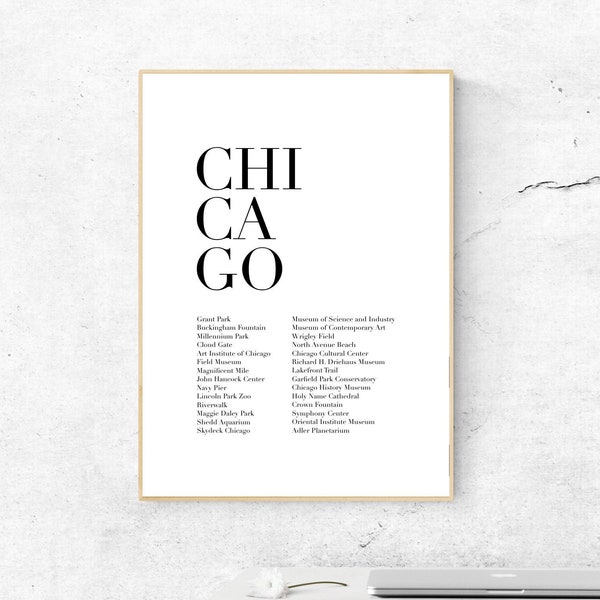 Chicago Printable Poster - Monuments, Museums, Attractions, Instant Download, Home Decor Digital Wall Art, Modern Art Print Poster Design