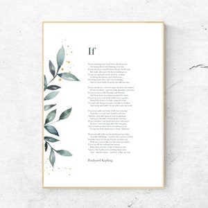 If par Rudyard Kipling - impression d'art poésie, art mural littérature, impression physique poème, décoration feuillage, pas de cadre inclus