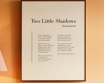 Two Little Shadows - Poetry Art Print, Literature Wall Art, Poem Physical Print, Modern Decor, No Frame Included