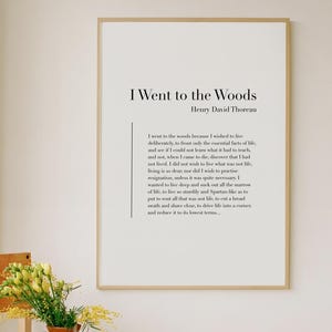 «Fui al bosque» de Henry David Thoreau - Lámina artística con cita, arte mural con discurso, impresión física del poema, decoración moderna para el hogar, sin marco