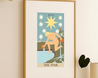 The Star Tarot Card Print - Rider Waite Smith Tarot Deck Poster, Major Arcana Physical Print, No Frame Included
