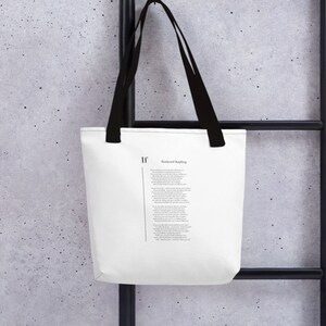 Jeśli Rudyard Kipling Torba typu Tote - Torba wielokrotnego użytku Poezja, Torba literacka, Moda Dark Academia, Minimalistyczna torba, Czarno-biała torba typu Tote