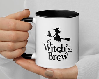 Witch's Brew Mug, Halloween Black and White Mug, Witchy Coffee Cup, Spooky Gifts, Fall Mug, October Black Mug