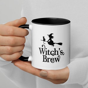 Witch&#39;s Brew Mug, Halloween Black and White Mug, Witchy Coffee Cup, Spooky Gifts, Fall Mug, October Black Mug