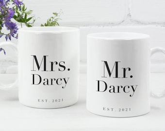 Mr and Mrs Mugs, Mr and Mr, Mrs and Mrs, Custom Wedding Gifts, Bridal Shower Gift, Wedding Gift Ideas, Anniversary Gift, Couples Mugs