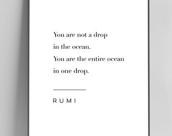 Rumi Quote Print - You Are Not A Drop In The Ocean - Printable Original Poster, Instant Download, Home Decor, Wall Art, Modern Print