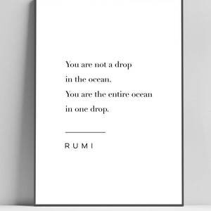 Rumi Quote Print - You Are Not A Drop In The Ocean - Printable Original Poster, Instant Download, Home Decor, Wall Art, Modern Print