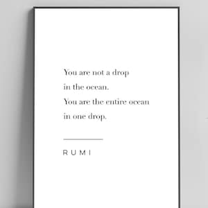 Impresión de cita de Rumi - No eres una gota en el océano - Impresión de arte, arte de pared significativo, impresión física, decoración moderna del hogar, sin marco incluido